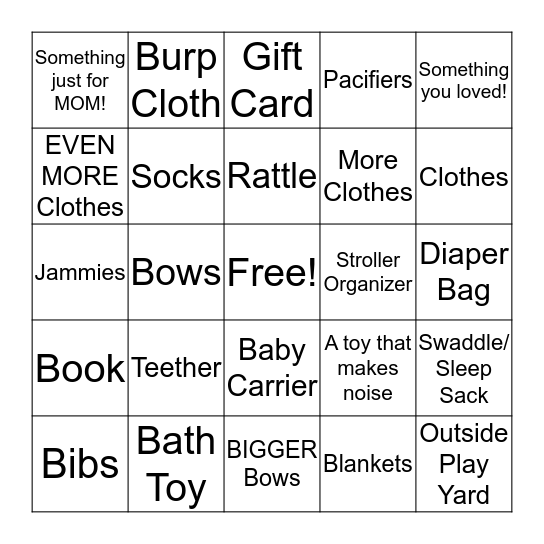 Baby Shower Bingo Card