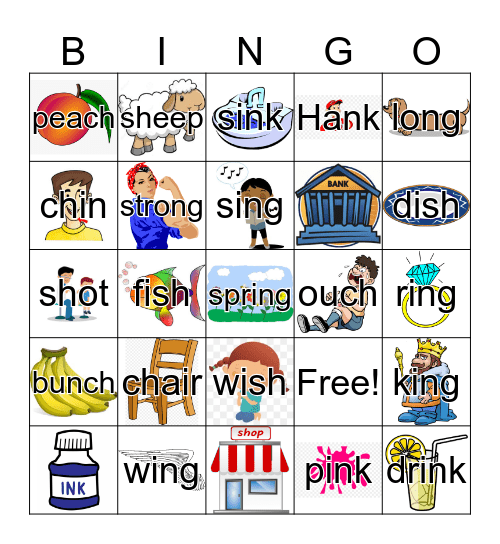 ch, sh, ng, nk Bingo Card