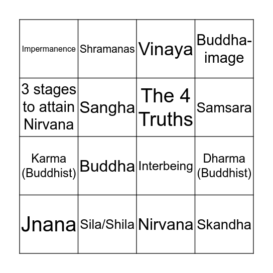 Buddhism Bingo Card