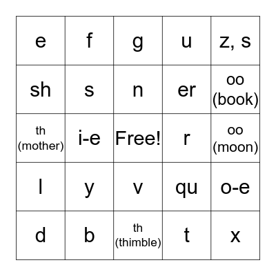 Spelling Sounds Kit 3 Bingo Card
