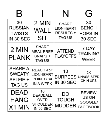 8 WEEK CHALLENGE BINGO Card