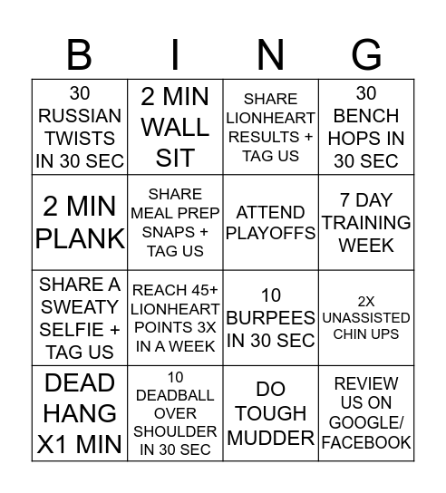 8 WEEK CHALLENGE BINGO Card