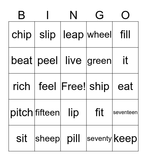 Minimal Pairs Bingo Card