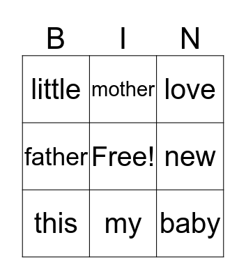 SIGHT WORDS Bingo Card