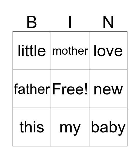 SIGHT WORDS Bingo Card