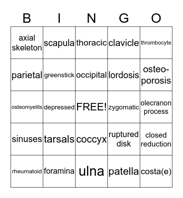 Skeletal System Bingo Card