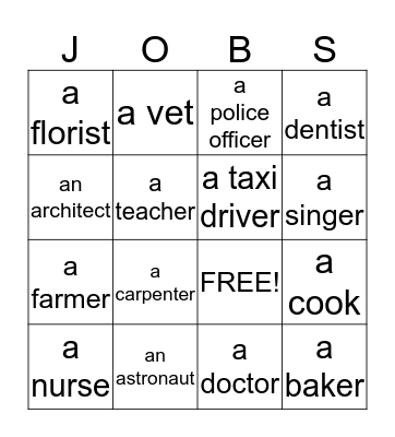 What do you want to be? Bingo Card
