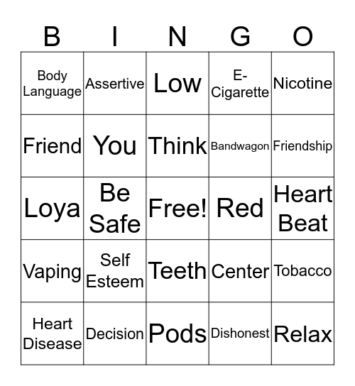 Life Skills Review Bingo Card