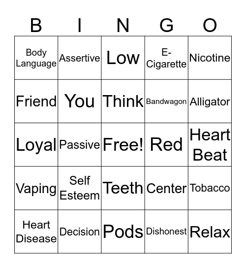 Life Skills Review Bingo Card