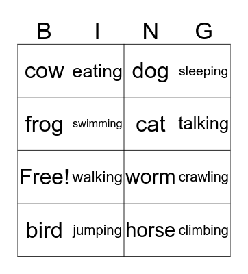 Animals Bingo Card