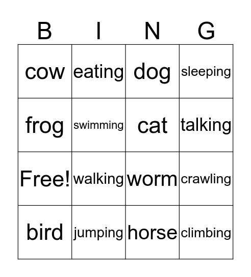 Animals Bingo Card