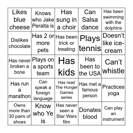 Team Bingo Card