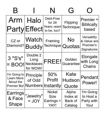 BLINGO Bingo Card