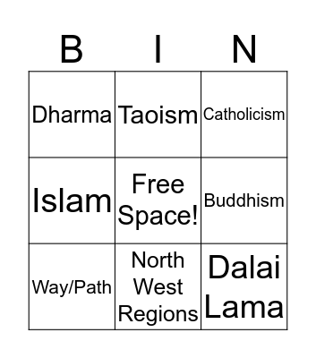 Religions in China Bingo Card