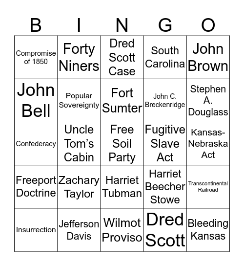 Chapter 8: Sectional Conflict Intensifies Bingo Card