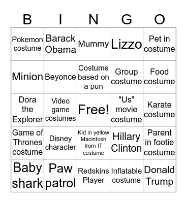 2020 Book Club Halloween Costume Bingo Card