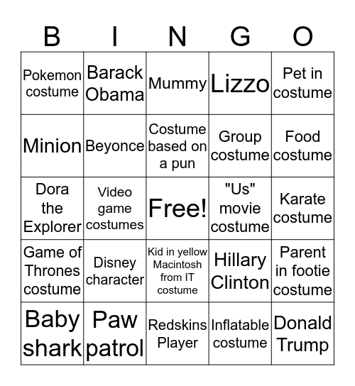 2020 Book Club Halloween Costume Bingo Card