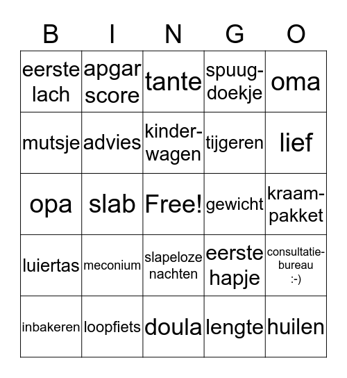 Baby :-)  Bingo Card