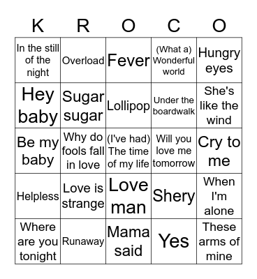 KroCo Bingo Card