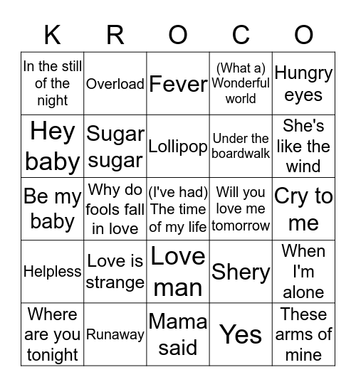 KroCo Bingo Card