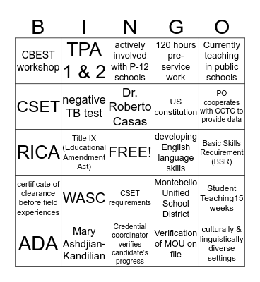 CCTC Preconditions & Pacific Oaks Response Bingo Card