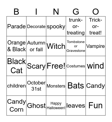 Happy Halloween Bingo Card