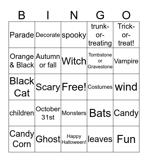 Happy Halloween Bingo Card