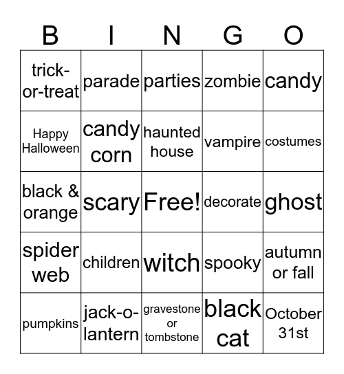 Happy Halloween Bingo Card