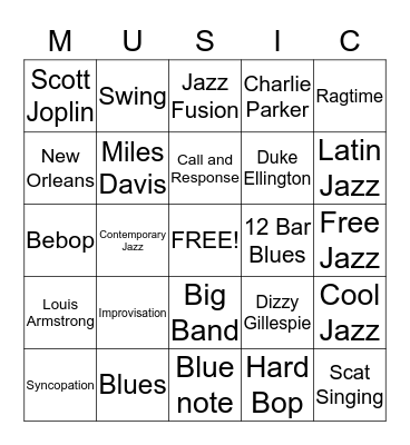 It's All About.....JAZZ! Bingo Card