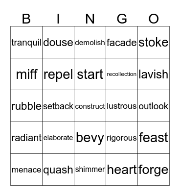 5th Grade WordMaster Challenge 1 Bingo Card
