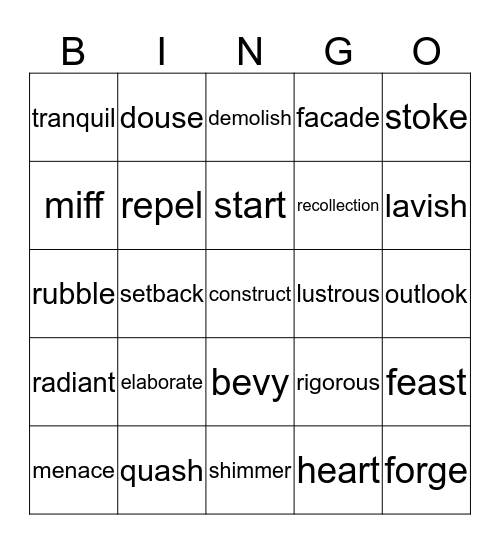 5th Grade WordMaster Challenge 1 Bingo Card