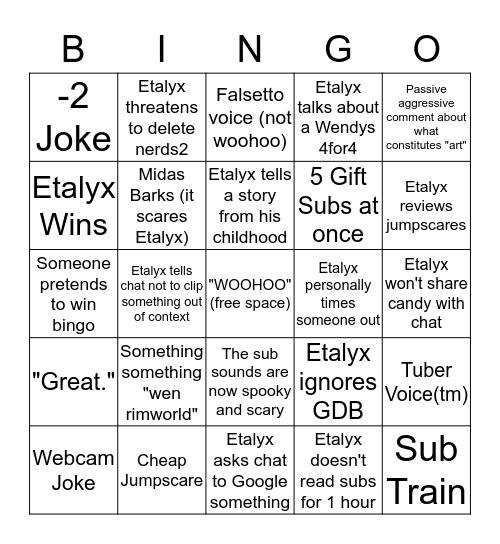 Etalyx Halloween Party Bingo Card