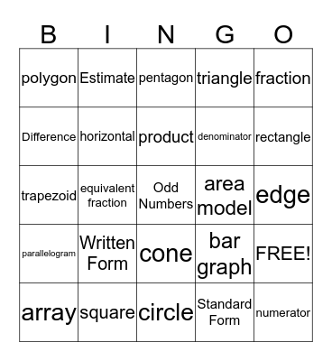 Math Vocabulary Bingo! Bingo Card