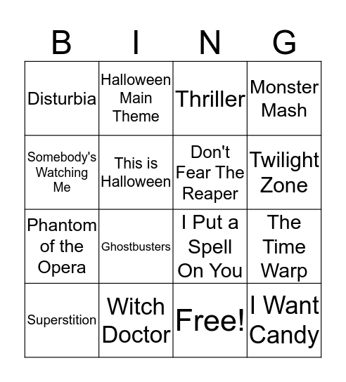 Halloween Song Bingo! Bingo Card