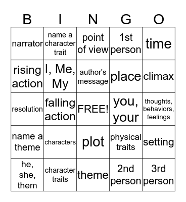 Story Elements Bingo Card