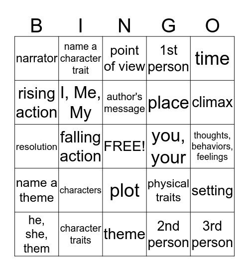 Story Elements Bingo Card