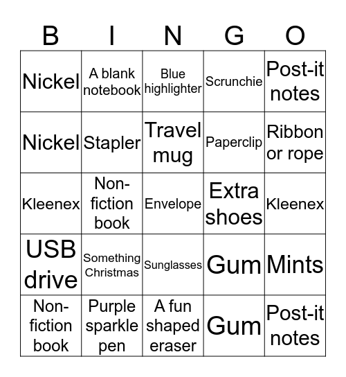 What's in your desk/locker Bingo Card