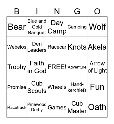Cub Scout Bingo Card