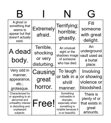 Halloween Vocabulary Bingo! Bingo Card