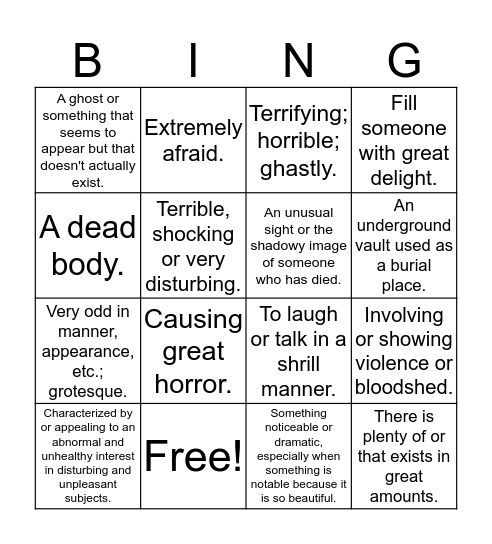 Halloween Vocabulary Bingo! Bingo Card