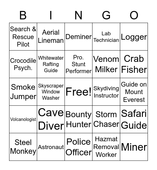 Extreme Careers Bingo Card