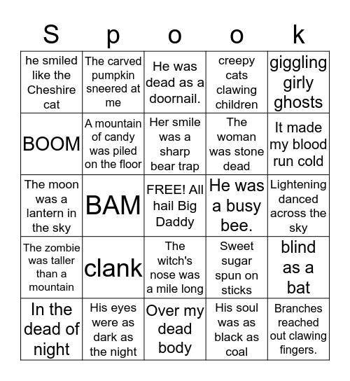 Halloween Figurative Language Bingo Card