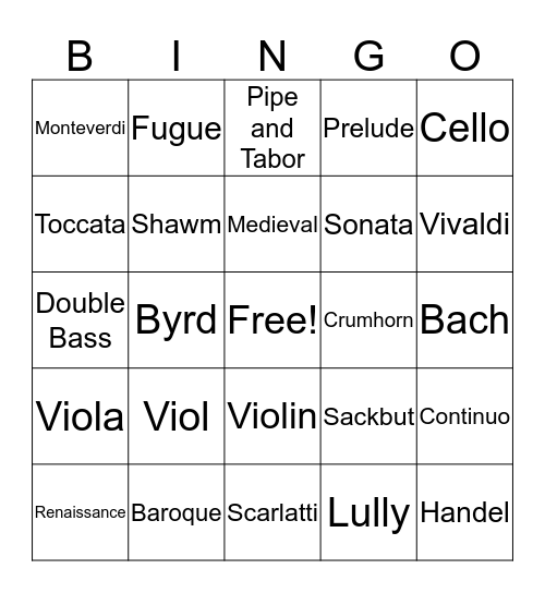 General Music Bingo Card