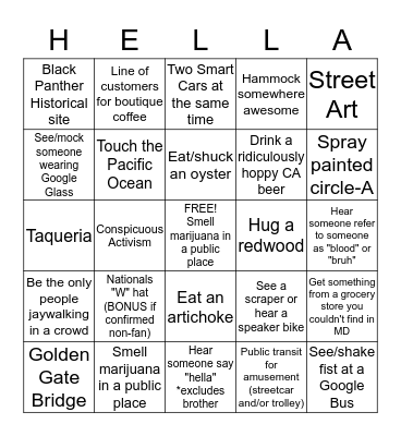 Bay Area Bingo Card