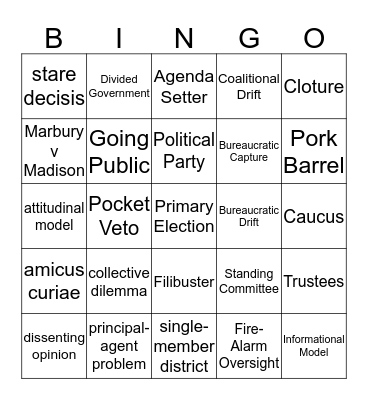 Institutions Bingo Card