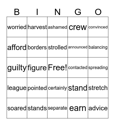 Vocablary Unit 1 Bingo Card