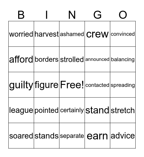 Vocablary Unit 1 Bingo Card