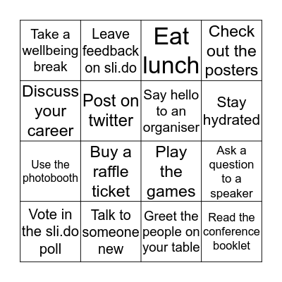 Early Career Conference 2019 Bingo Card