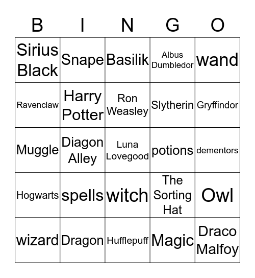 Hogwarts Bingo Card