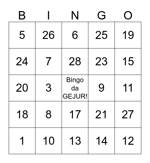 Bingo da GEJUR! Bingo Card